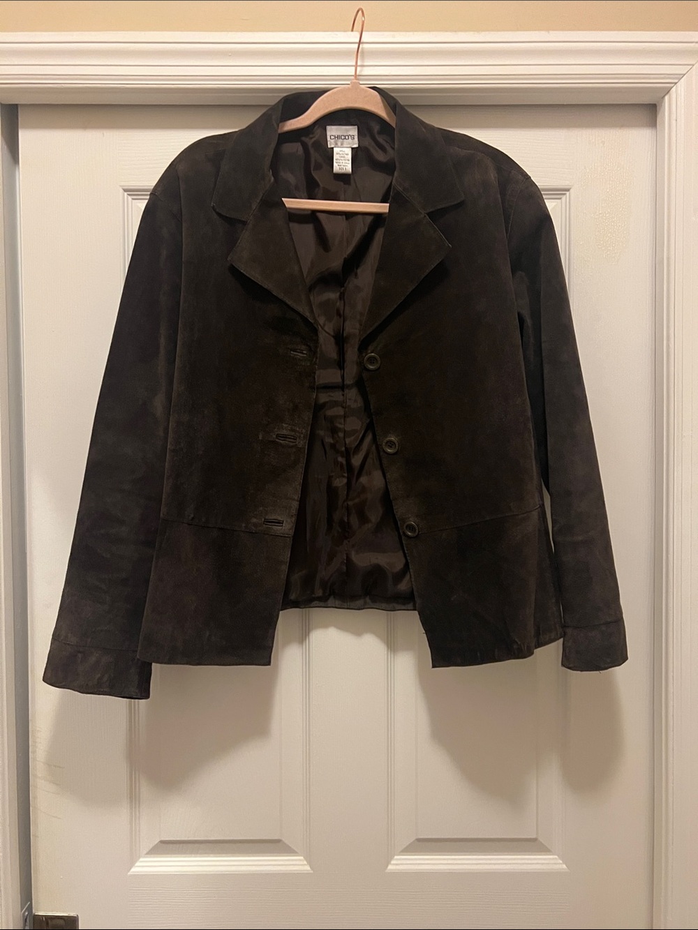Chico’s Size 3 Women's Dark Brown Suede Button Jacket ♋️